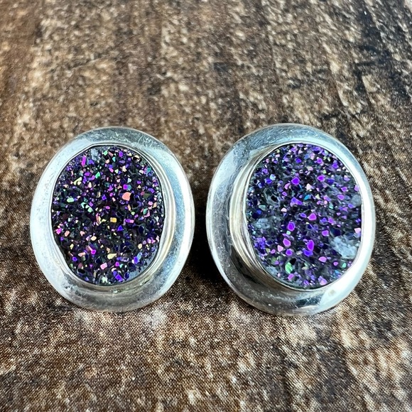 Jay King DTR Purple Druzy Crystal Stone Sterling Silver Earrings - Picture 5 of 8